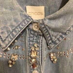 Women faded jean vest with Rhinestones